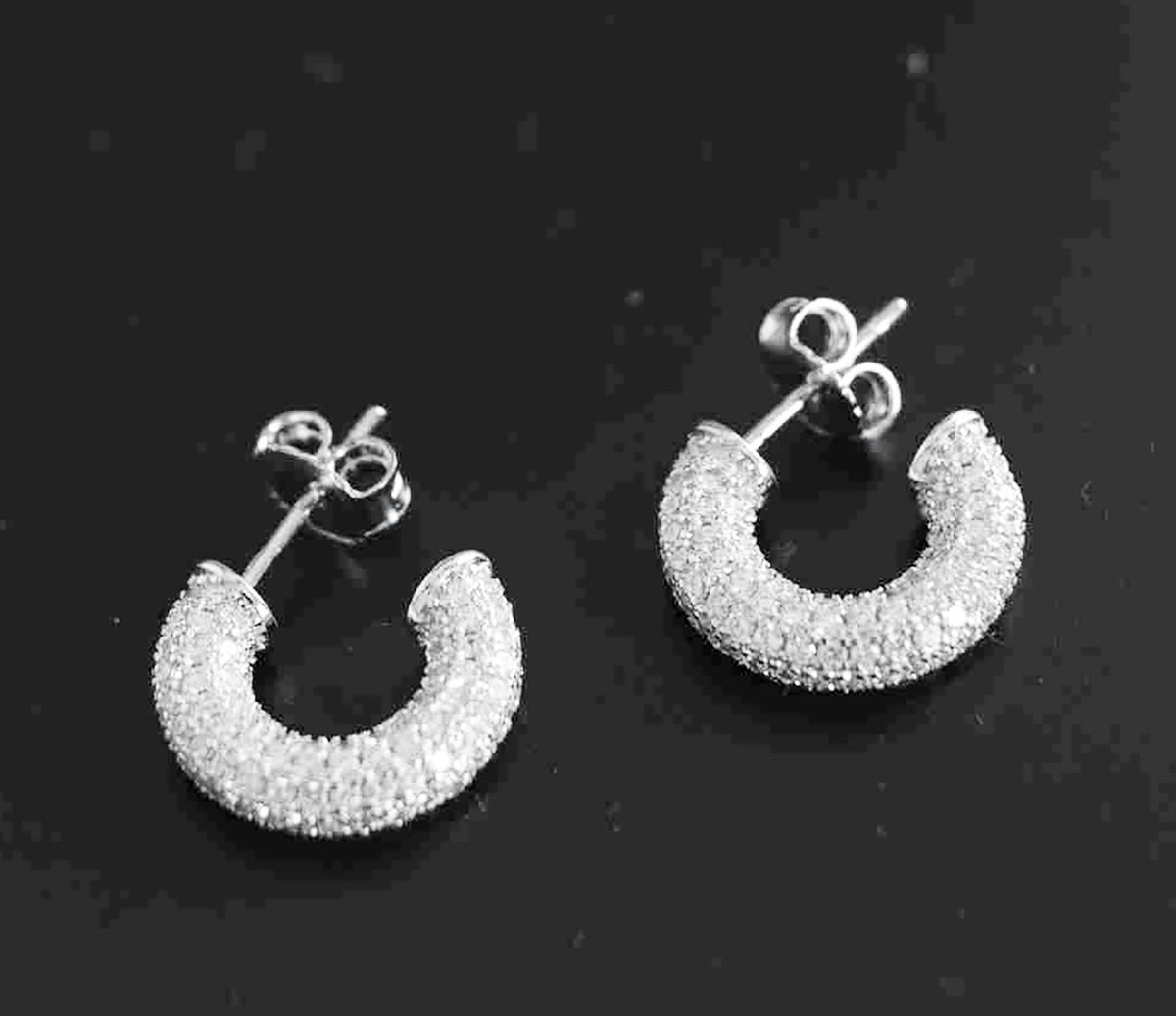 Sterling Silver 15mm Demi Hoop Earrings – Pave CZ Setting Classy & Elegant Sparkling Hoops for Women