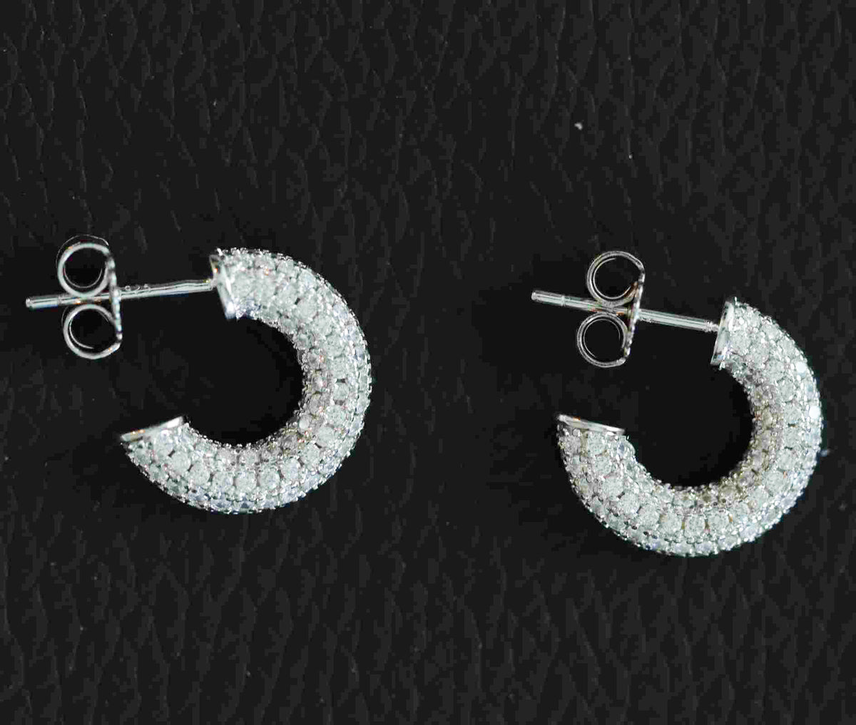 Sterling Silver 15mm Demi Hoop Earrings – Pave CZ Setting Classy & Elegant Sparkling Hoops for Women