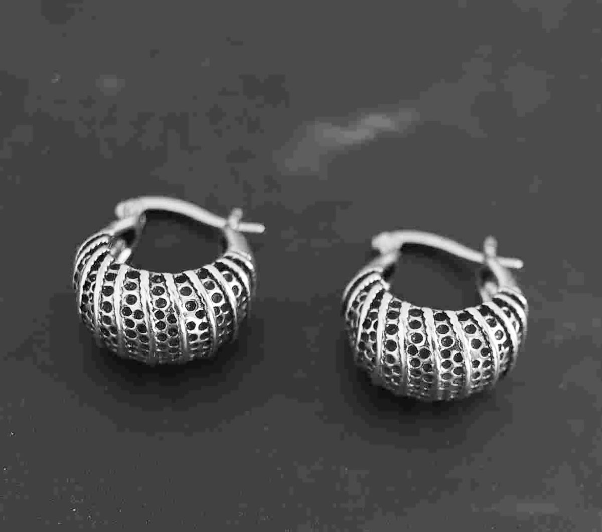 Contemporary and Classy Sterling Silver 16mm Hoop Earrings with Intricate Design