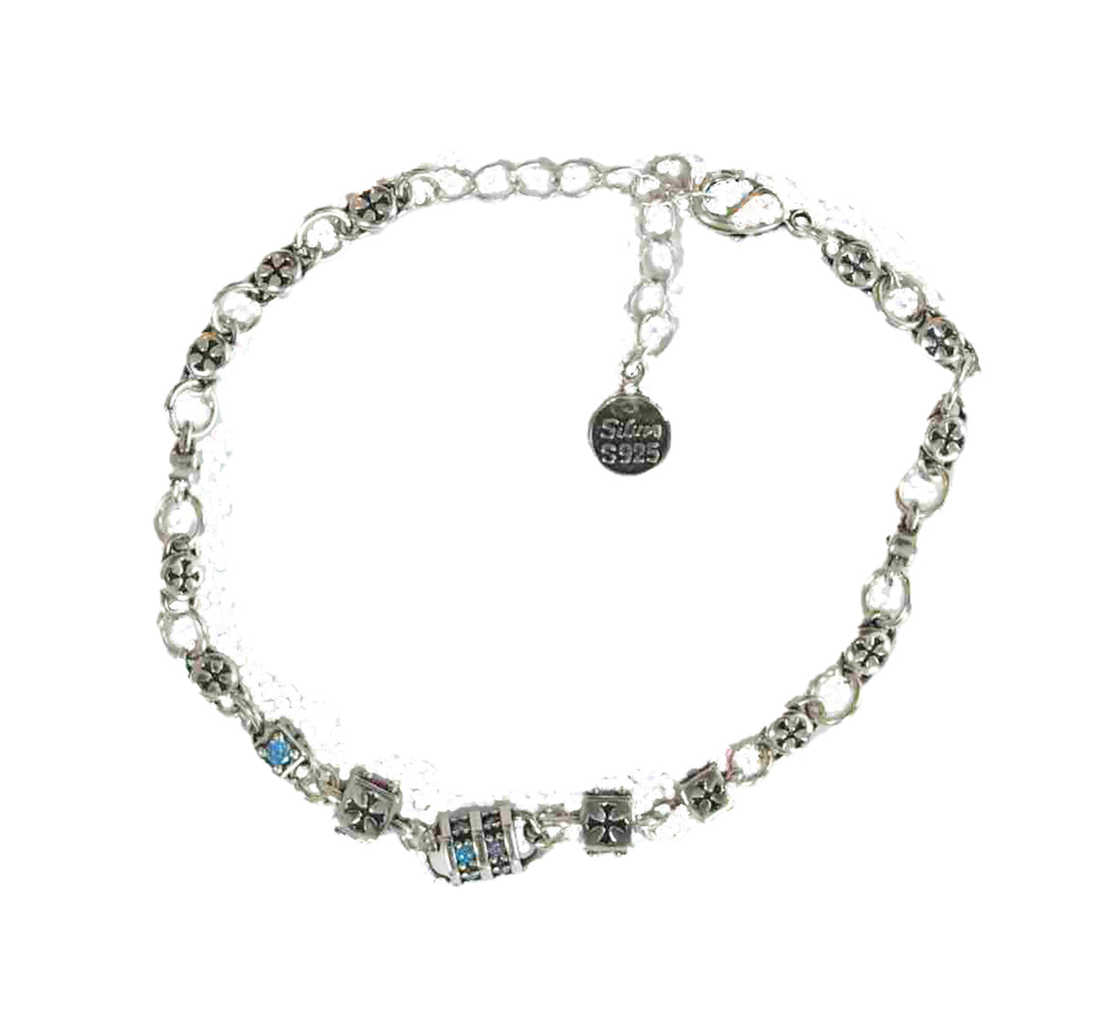 Dainty Sterling Silver Bracelet – Holographic &amp; Stone Accents