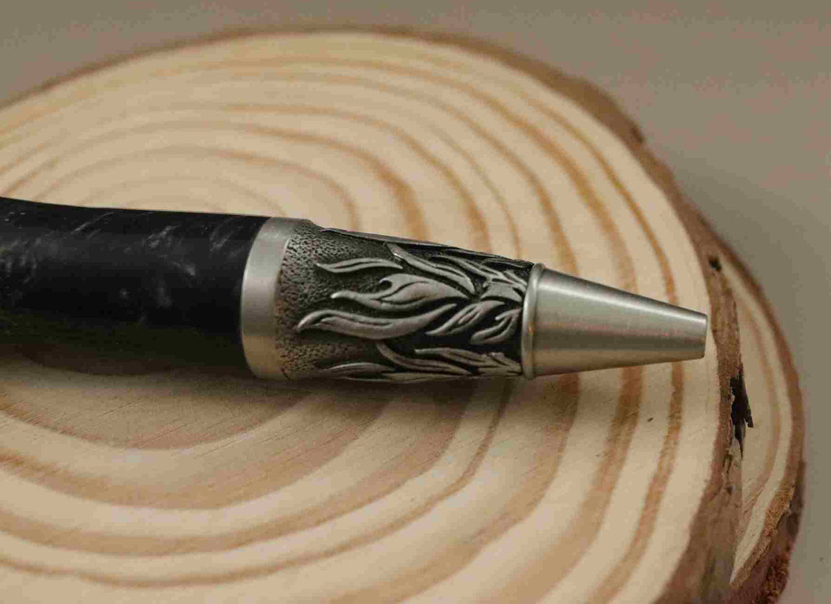 Handcrafted Ebony Color Acrylic  With Metal Phoenix Rising Antique Pewter Design Twist Pen