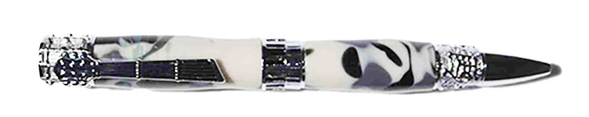Handcrafted White & Grey Camouflage Acrylic Music Theme Twist Pen with Chrome Finish – Made in USA
