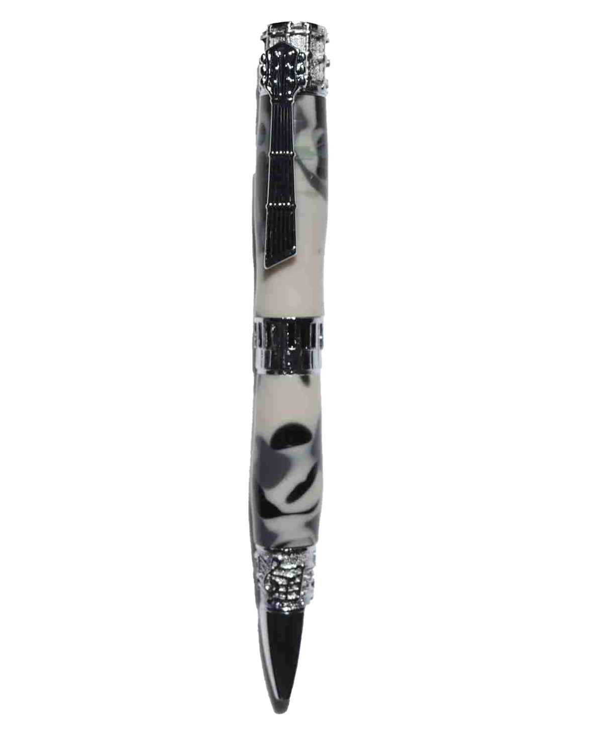 Handcrafted White & Grey Camouflage Acrylic Music Theme Twist Pen with Chrome Finish – Made in USA