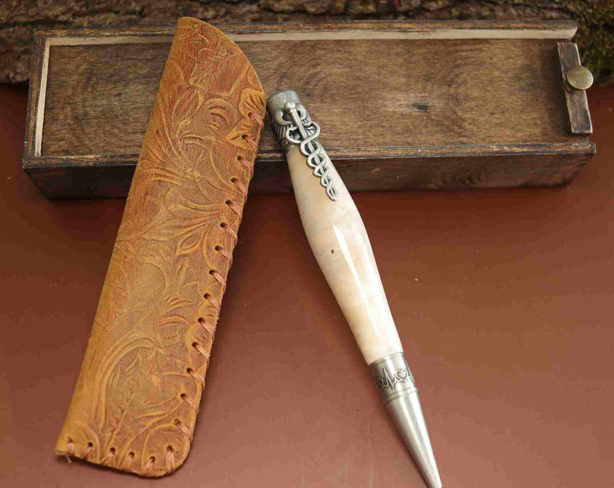 Handcrafted Opal White Acrylic Caduceus Medical Symbol Twist Pen with Antique Pewter Trim – Unique Gift for Healthcare Professionals