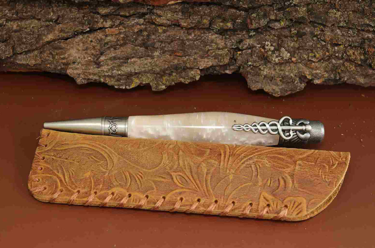 Handcrafted Opal White Acrylic Caduceus Medical Symbol Twist Pen with Antique Pewter Trim – Unique Gift for Healthcare Professionals