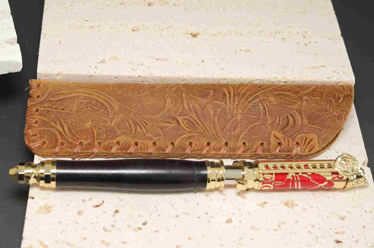Handcrafted Firefighter Twist Pen – Black Wood with Polished Brass and Red Accents – Made in USA