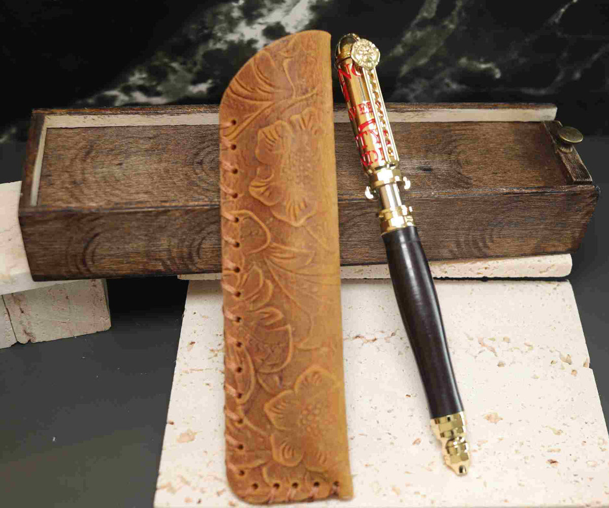 Handcrafted Firefighter Twist Pen – Black Wood with Polished Brass and Red Accents – Made in USA