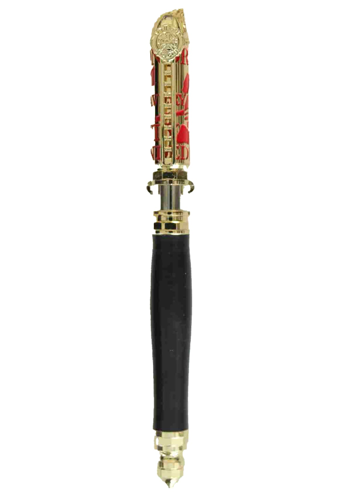 Handcrafted Firefighter Twist Pen – Black Wood with Polished Brass and Red Accents – Made in USA