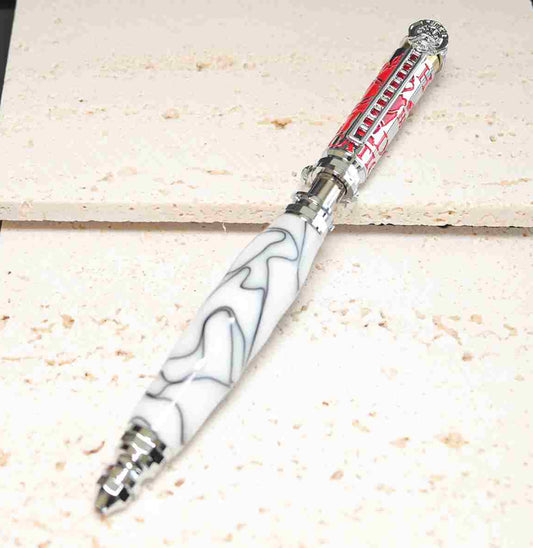 Handcrafted Firefighter Theme Twist Pen – White & Black Acrylic with Chrome and Red Accents – Made in USA