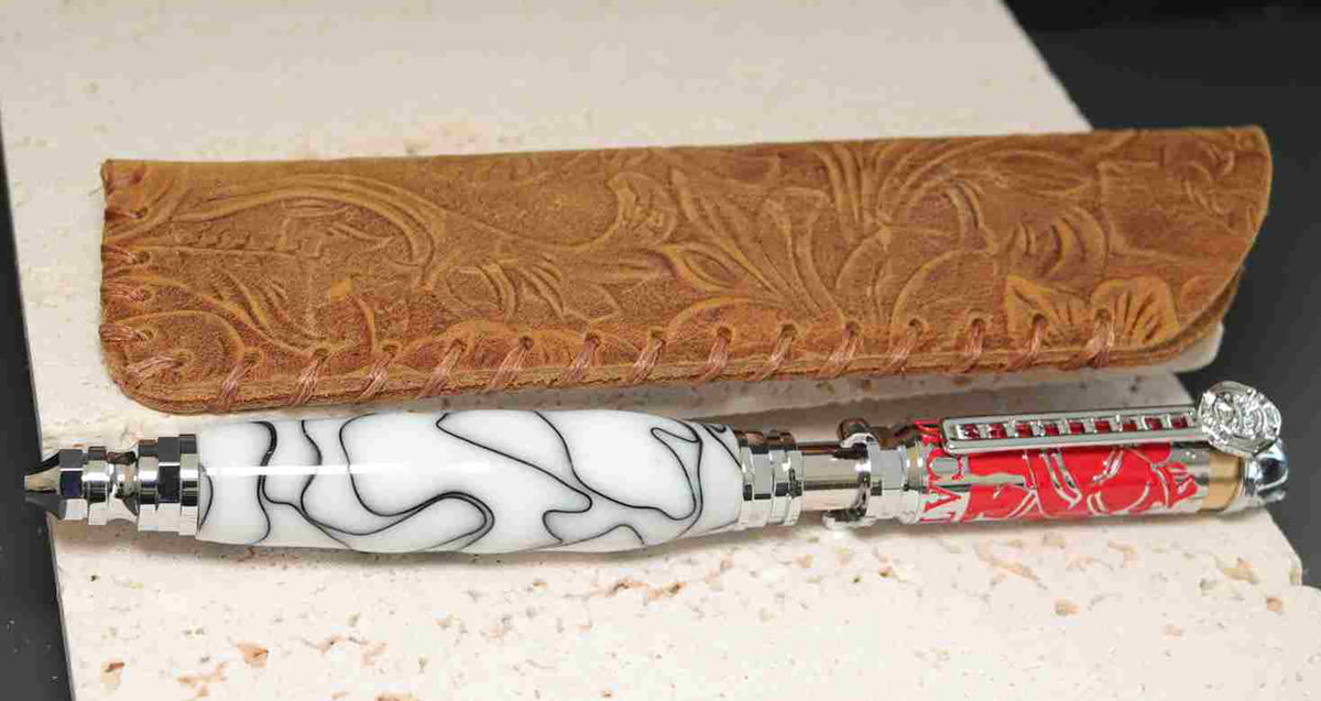Handcrafted Firefighter Theme Twist Pen – White & Black Acrylic with Chrome and Red Accents – Made in USA