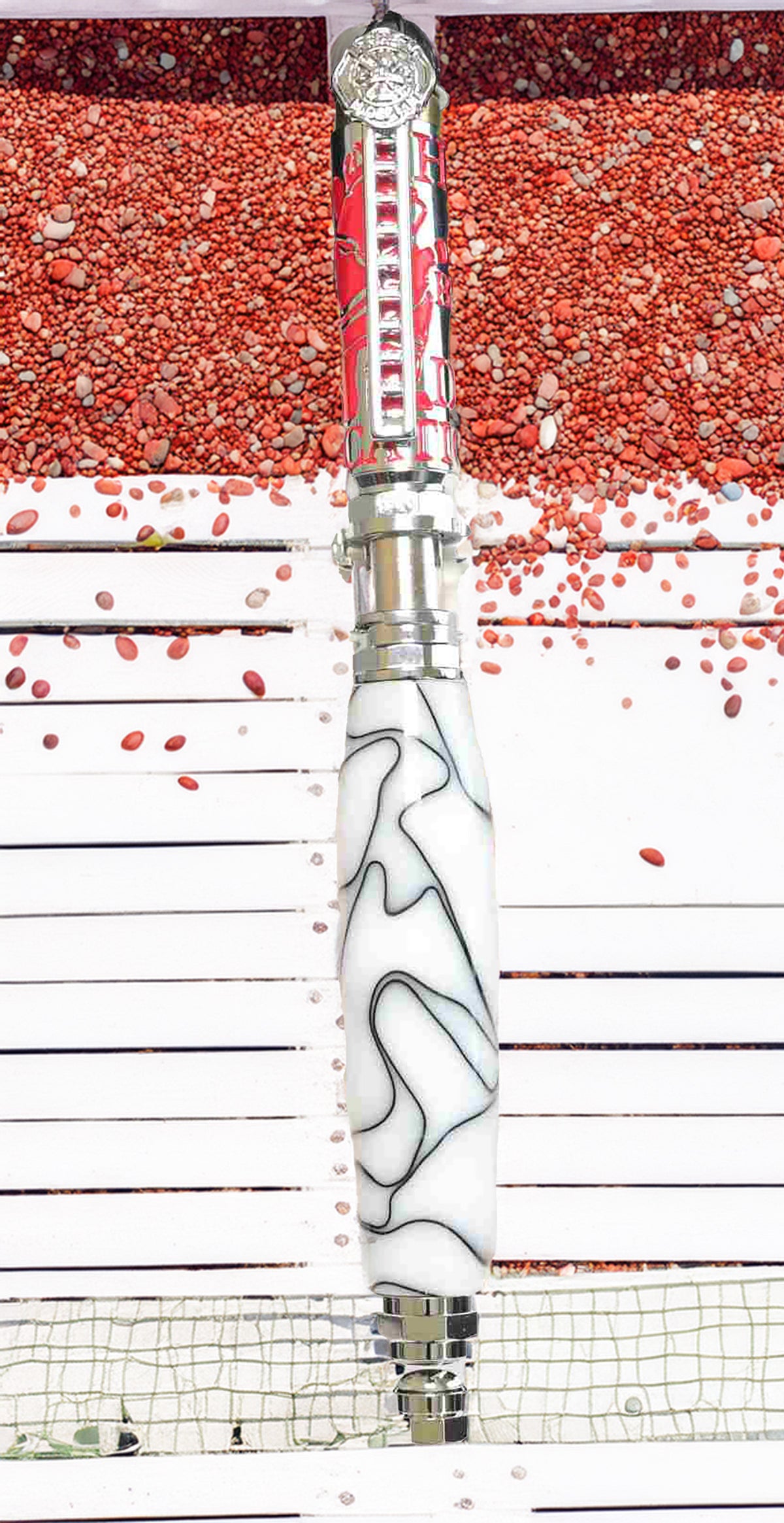 Handcrafted Firefighter Theme Twist Pen – White & Black Acrylic with Chrome and Red Accents – Made in USA