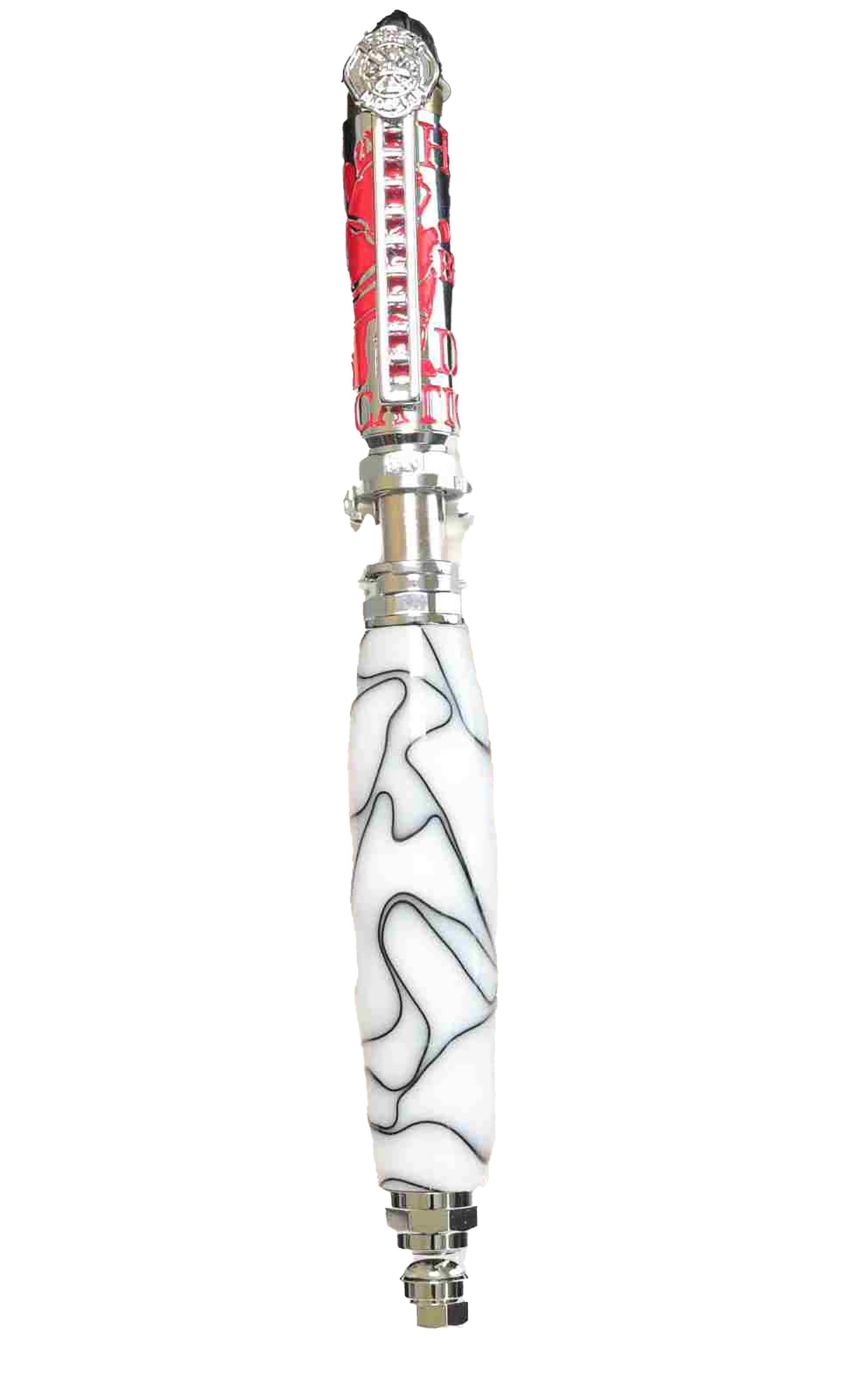 Handcrafted Firefighter Theme Twist Pen – White & Black Acrylic with Chrome and Red Accents – Made in USA