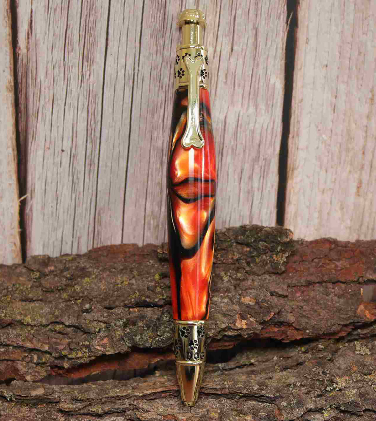 Handcrafted Dog Theme Click Pen – Copper Color Acrylic with Golden Dog Design – Refillable Ballpoint Pen Made in USA