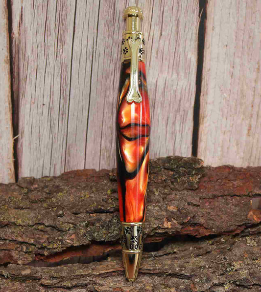 Handcrafted Dog Theme Click Pen – Copper Color Acrylic with Golden Dog Design – Refillable Ballpoint Pen Made in USA
