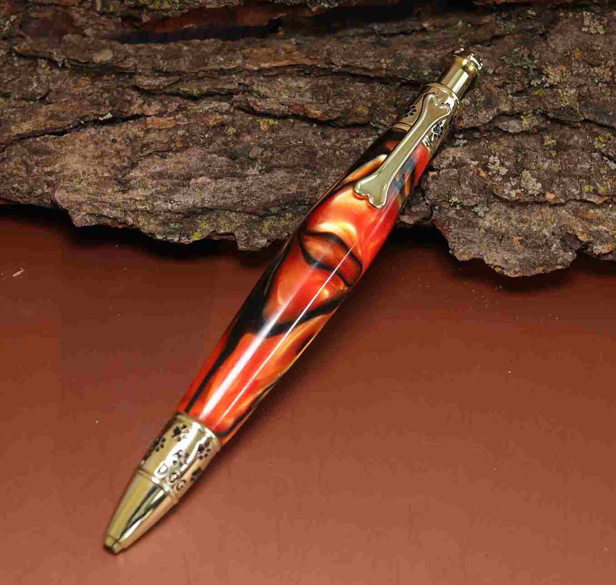 Handcrafted Dog Theme Click Pen – Copper Color Acrylic with Golden Dog Design – Refillable Ballpoint Pen Made in USA