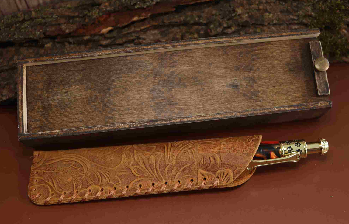 Handcrafted Dog Theme Click Pen – Copper Color Acrylic with Golden Dog Design – Refillable Ballpoint Pen Made in USA
