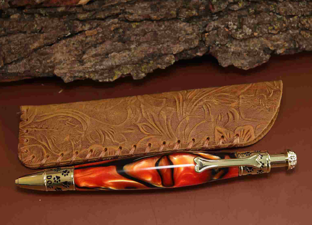 Handcrafted Dog Theme Click Pen – Copper Color Acrylic with Golden Dog Design – Refillable Ballpoint Pen Made in USA