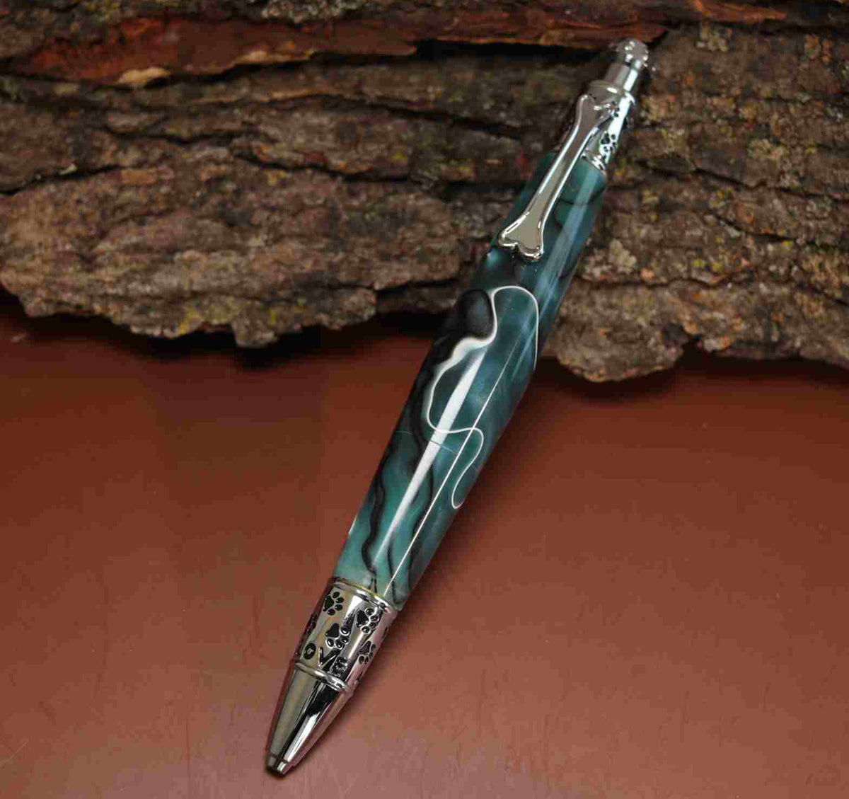 Handcrafted Blue-Black Acrylic Dog Theme Click Pen-Made in USA