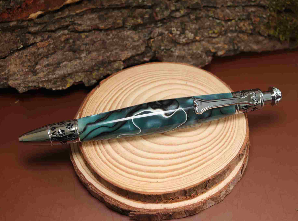 Handcrafted Blue-Black Acrylic Dog Theme Click Pen-Made in USA
