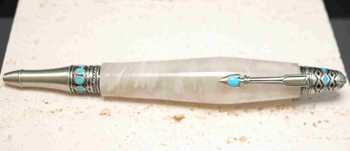 Opal White Boho Twist Pen – Antique Pewter Accents – USA Made