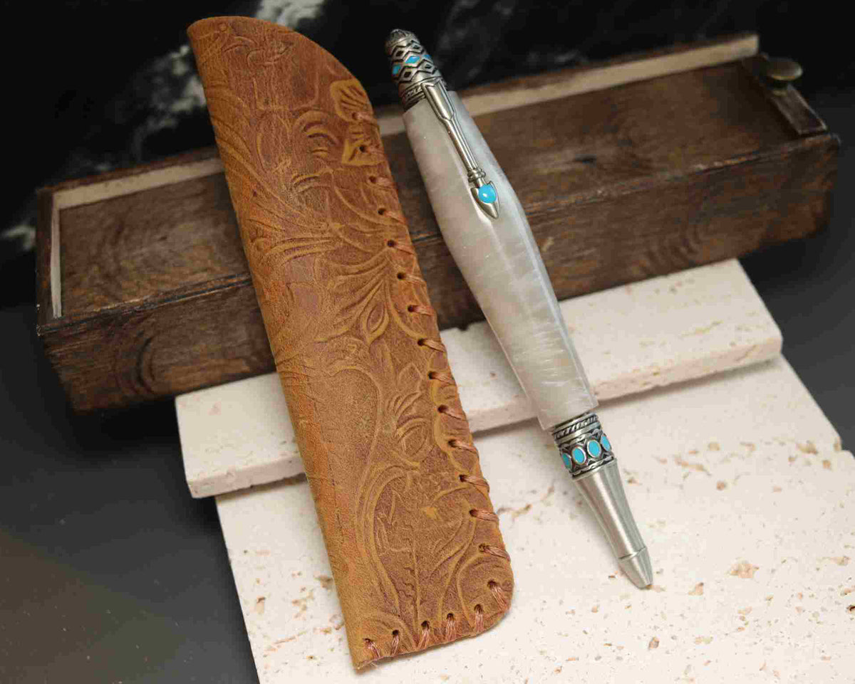 Opal White Boho Twist Pen – Antique Pewter Accents – USA Made