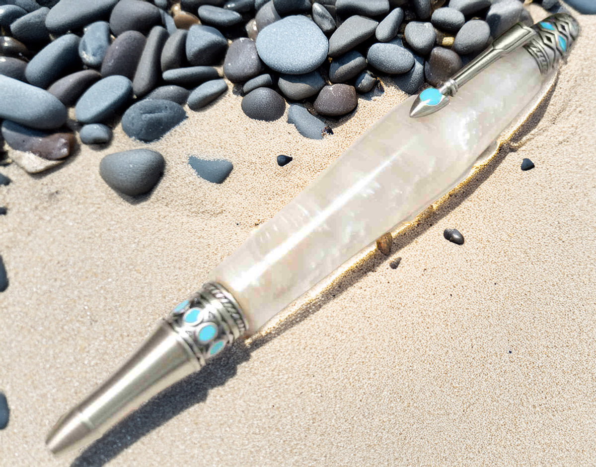Opal White Boho Twist Pen – Antique Pewter Accents – USA Made