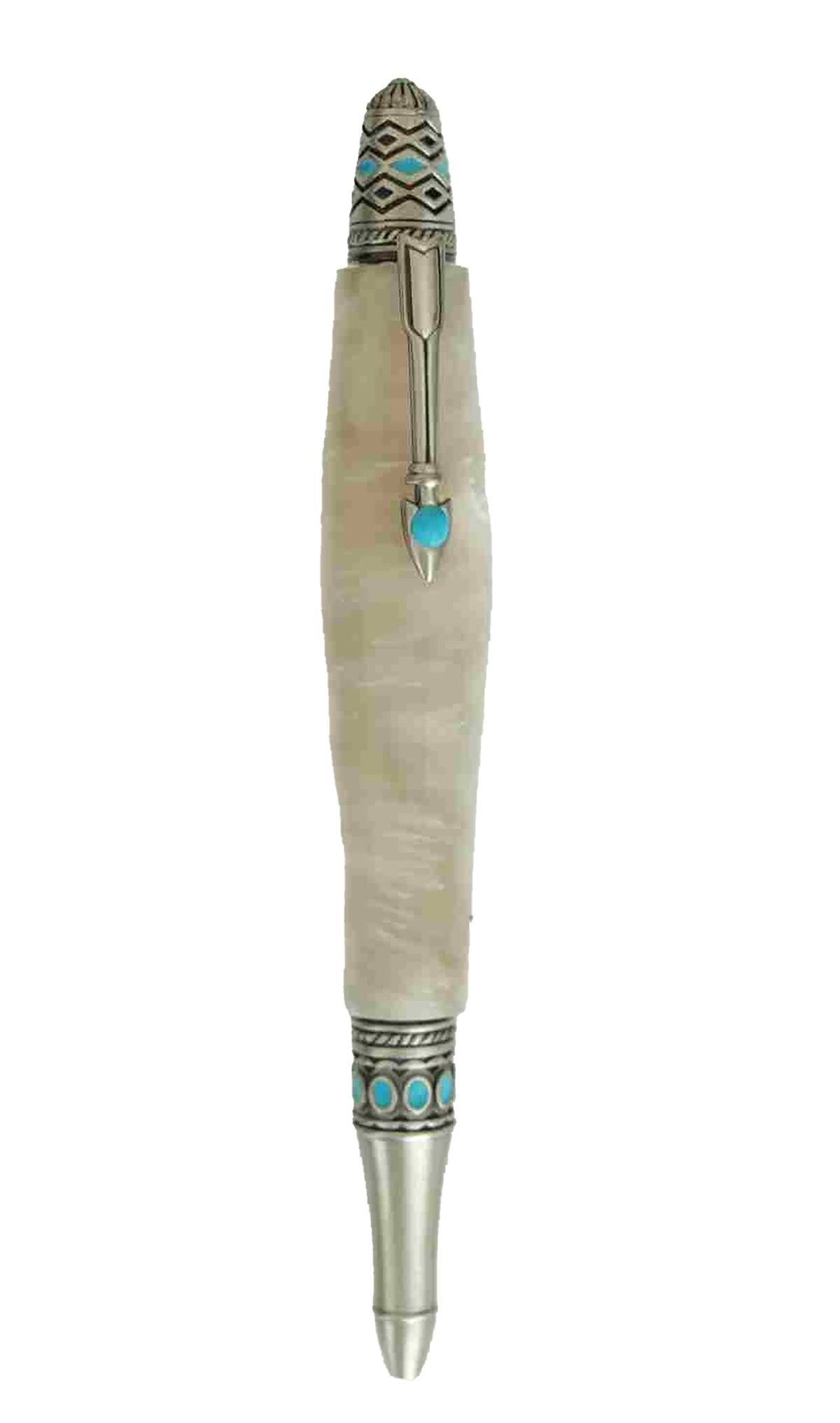Opal White Boho Twist Pen – Antique Pewter Accents – USA Made