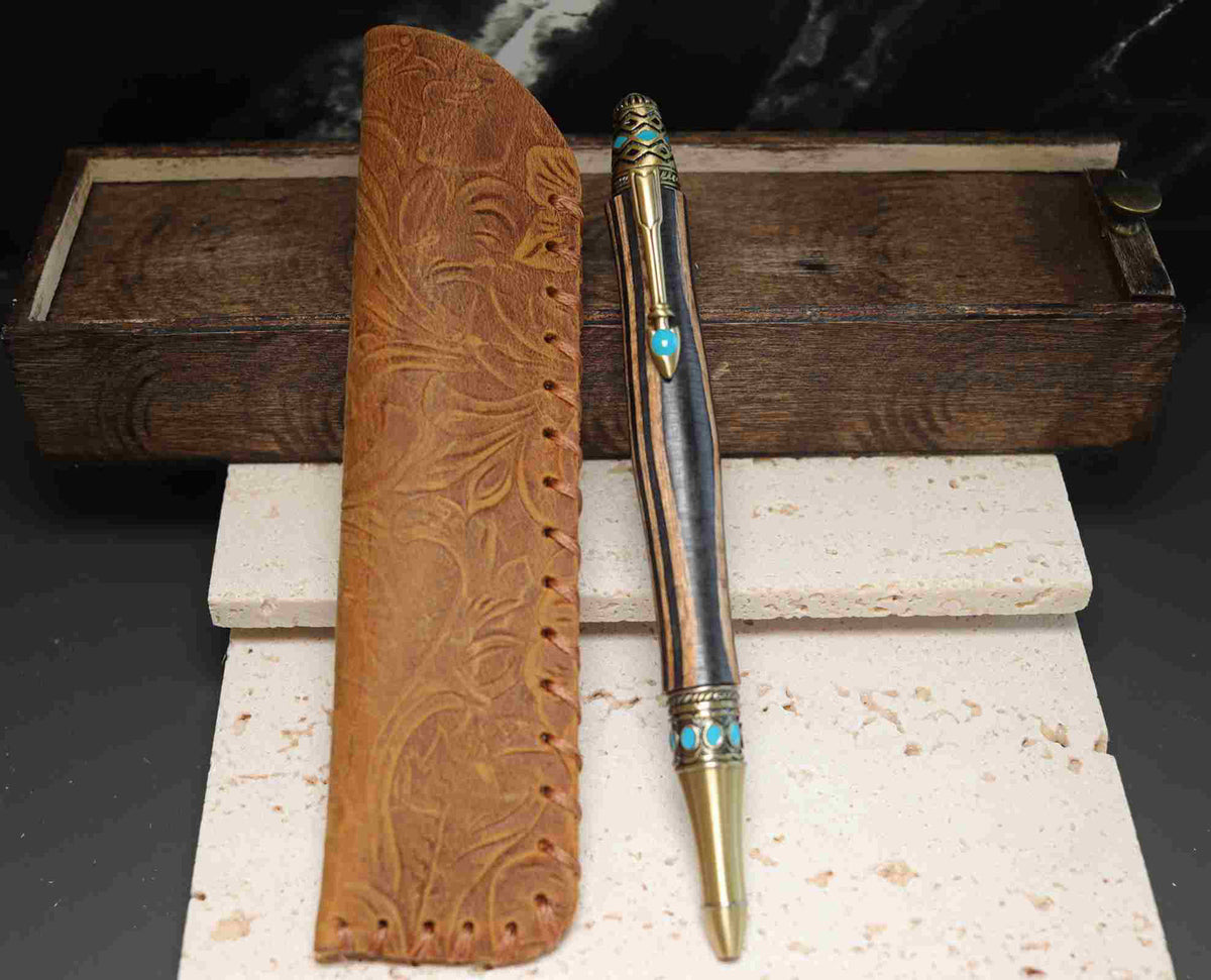 Handcrafted Bohemian Wood Pen – Rustic Brown Grain Wood Twist Pen with Pewter Hardware – USA Artisan
