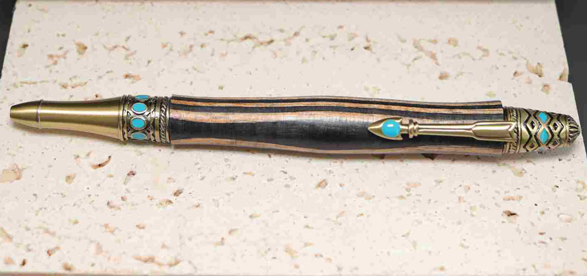 Handcrafted Bohemian Wood Pen – Rustic Brown Grain Wood Twist Pen with Pewter Hardware – USA Artisan