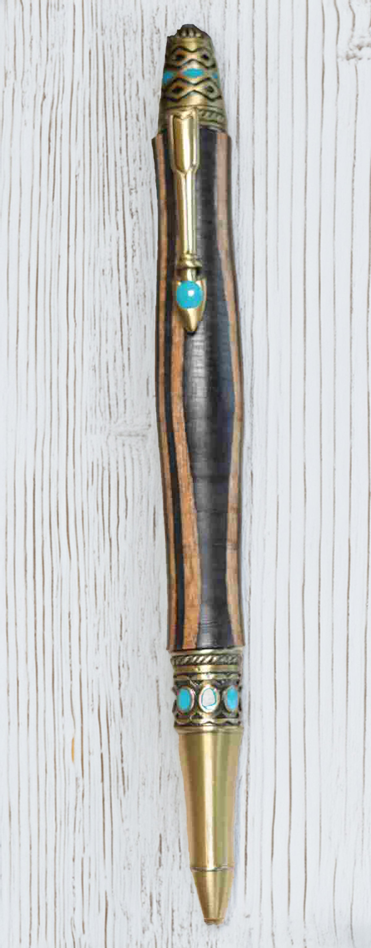 Handcrafted Bohemian Wood Pen – Rustic Brown Grain Wood Twist Pen with Pewter Hardware – USA Artisan