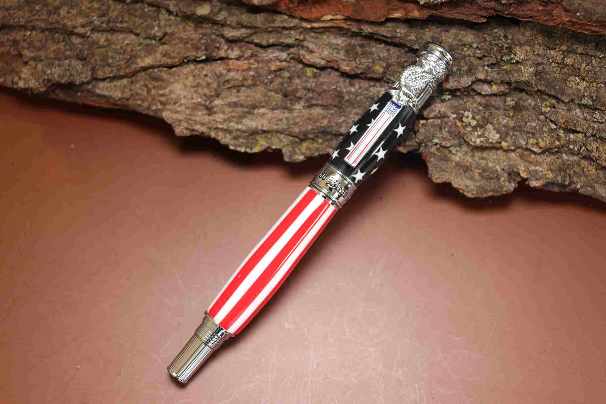 Handcrafted American Flag Rollerball Pen – Patriotic Acrylic Pen with Chrome Hardware – Made in USA