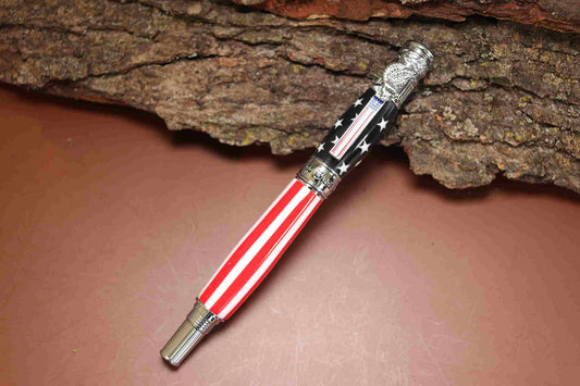 Handcrafted American Flag Rollerball Pen – Patriotic Acrylic Pen with Chrome Hardware – Made in USA