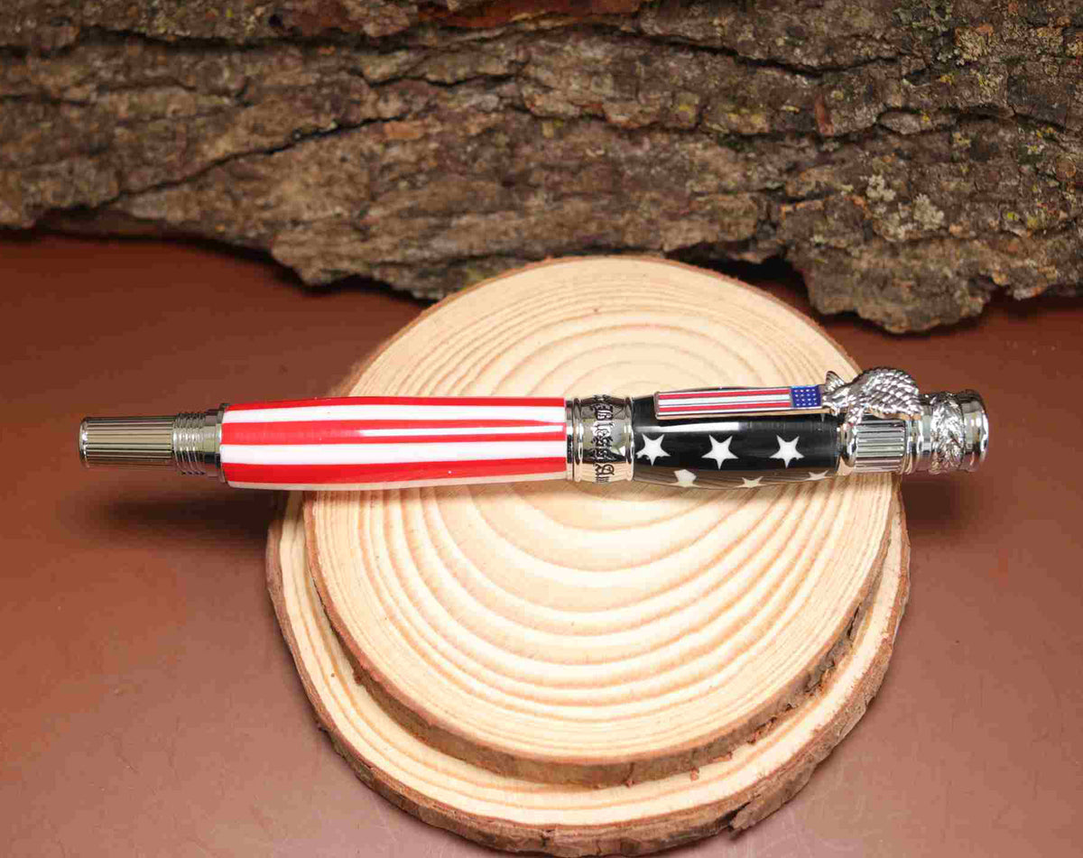 Handcrafted American Flag Rollerball Pen – Patriotic Acrylic Pen with Chrome Hardware – Made in USA