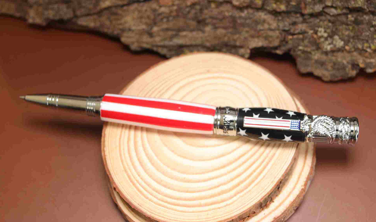 Handcrafted American Flag Rollerball Pen – Patriotic Acrylic Pen with Chrome Hardware – Made in USA