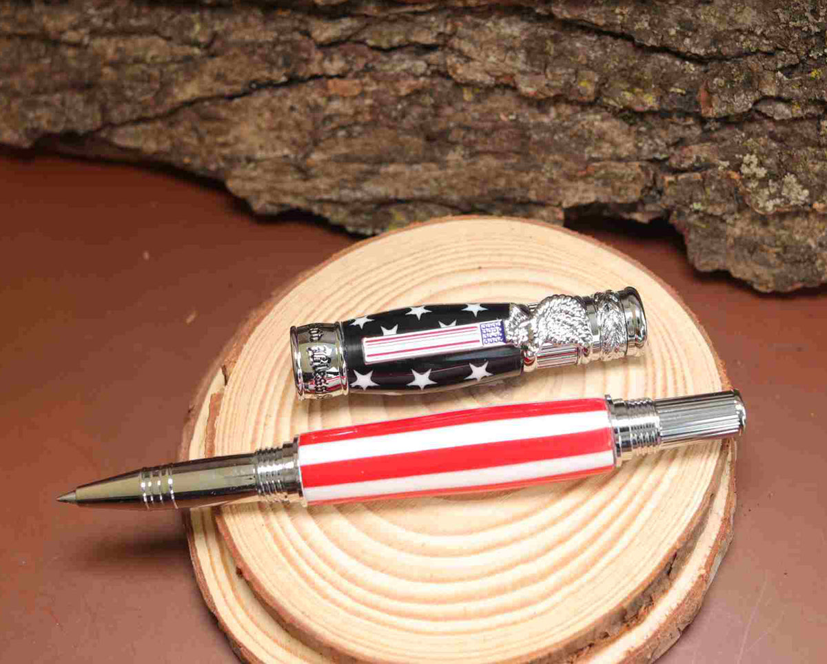Handcrafted American Flag Rollerball Pen – Patriotic Acrylic Pen with Chrome Hardware – Made in USA