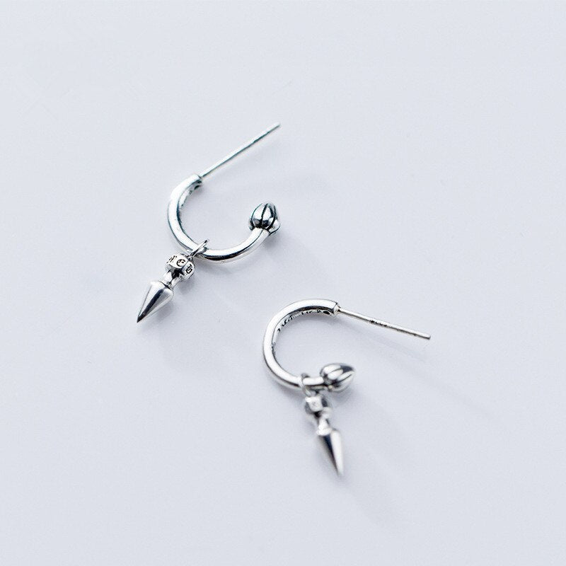 Premium Sterling Silver Hoop Earrings with Beautiful Cone Shaped Charm