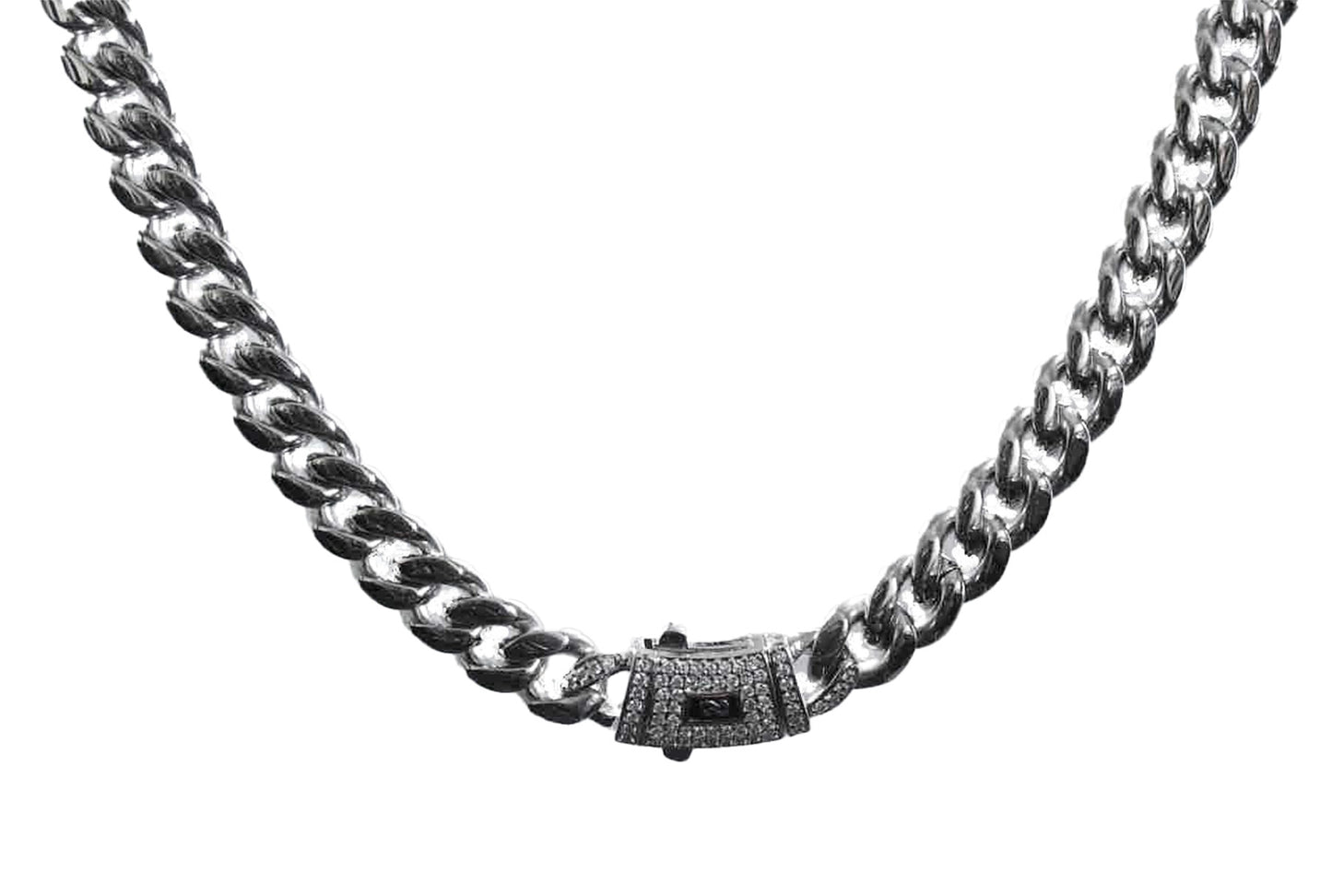 Stainless Steel 8mm Cuban Link Miami Style Necklace with CZ Slide Safety Clasp