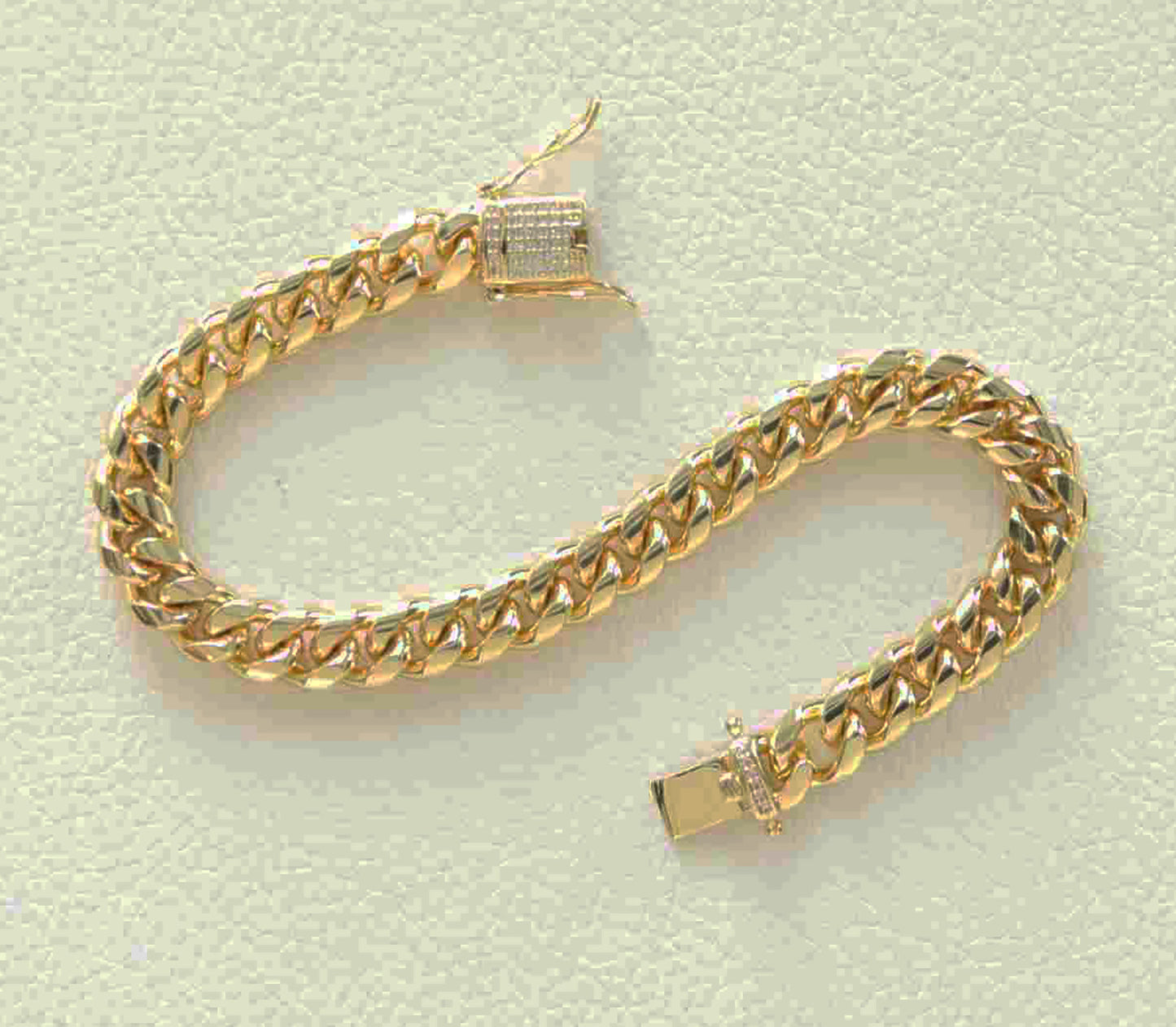 Gold-Plated Stainless Steel 8mm Cuban Link Miami Style Bracelet with CZ Slide Safety Clasp