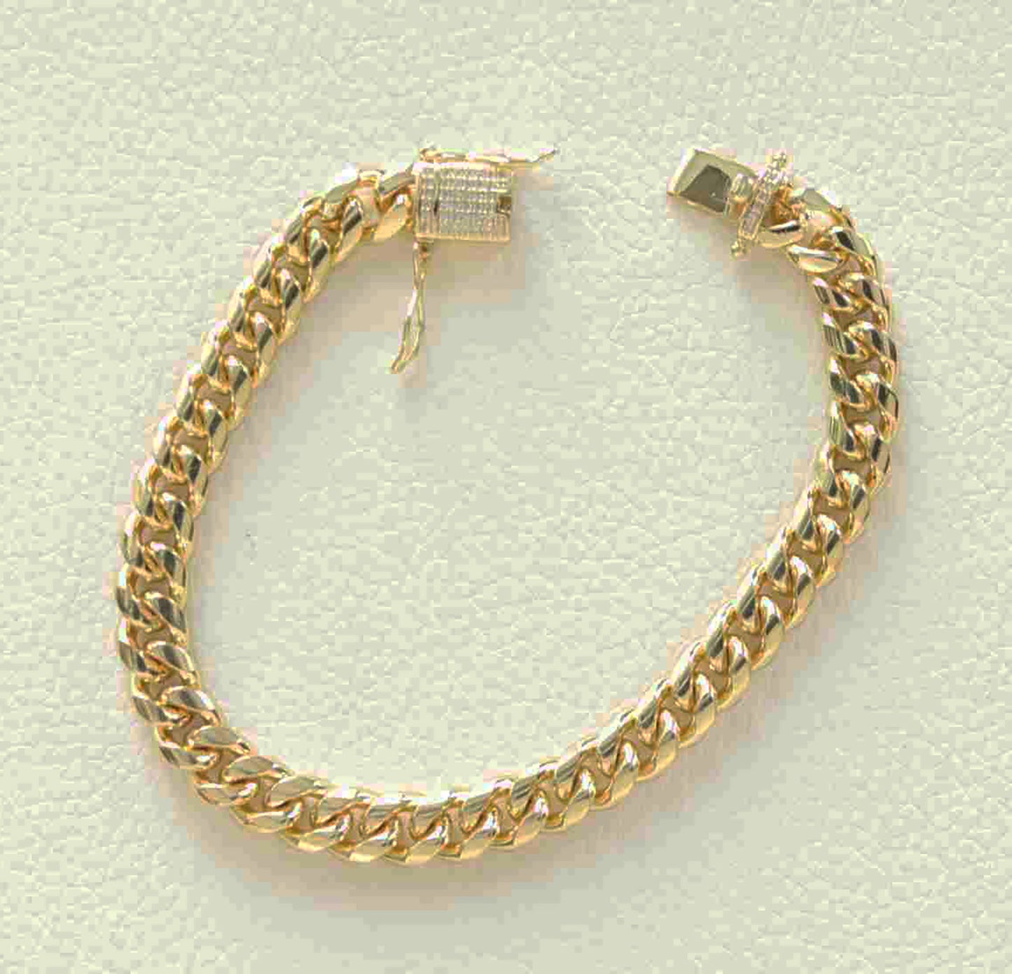 Gold-Plated Stainless Steel 8mm Cuban Link Miami Style Bracelet with CZ Slide Safety Clasp