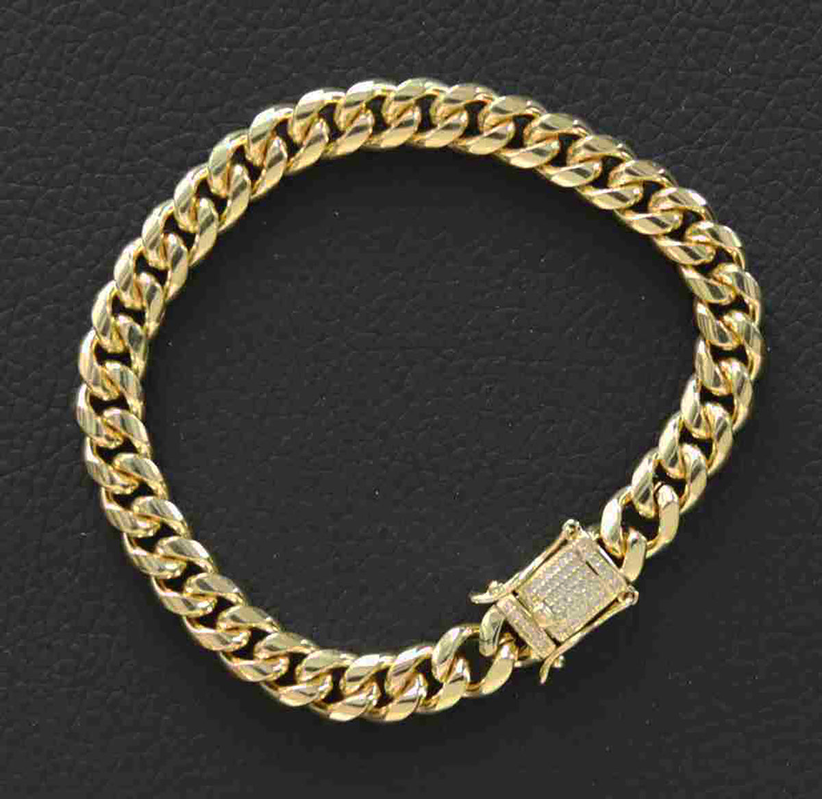 Gold-Plated Stainless Steel 8mm Cuban Link Miami Style Bracelet with CZ Slide Safety Clasp