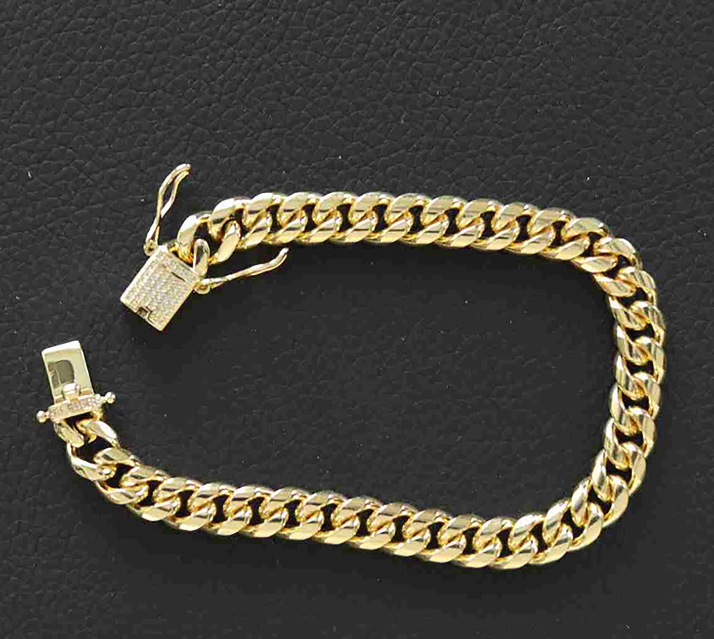 Gold-Plated Stainless Steel 8mm Cuban Link Miami Style Bracelet with CZ Slide Safety Clasp
