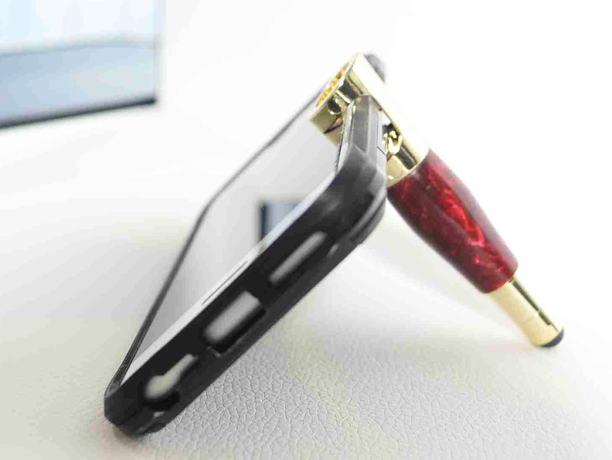 Handcrafted Smartphone Copper Color Acrylic Stand and Stylus — Accented with Golden Trimming