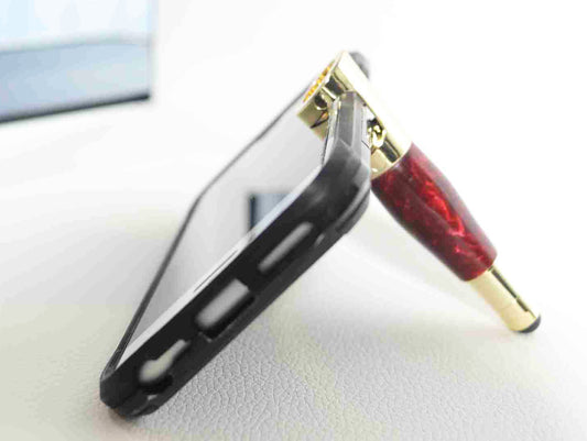 Handcrafted Smartphone Copper Color Acrylic Stand and Stylus — Accented with Golden Trimming