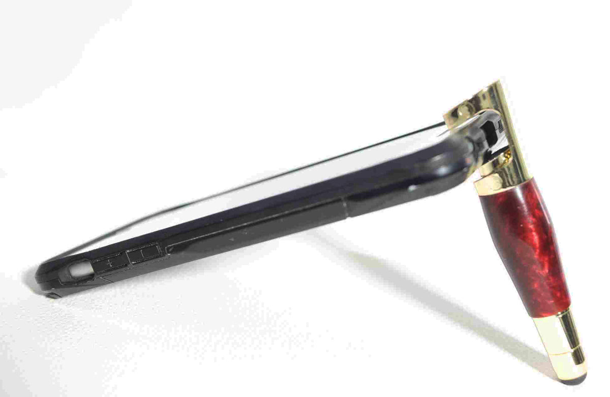 Handcrafted Smartphone Copper Color Acrylic Stand and Stylus — Accented with Golden Trimming