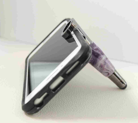 Adjustable Purple and White Acrylic Smartphone Stand with Stylus – Handmade in USA