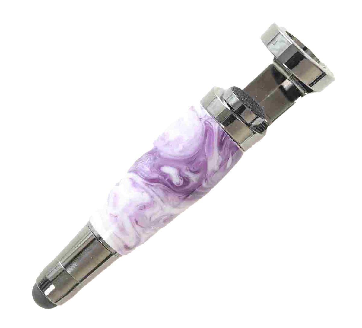 Adjustable Purple and White Acrylic Smartphone Stand with Stylus – Handmade in USA