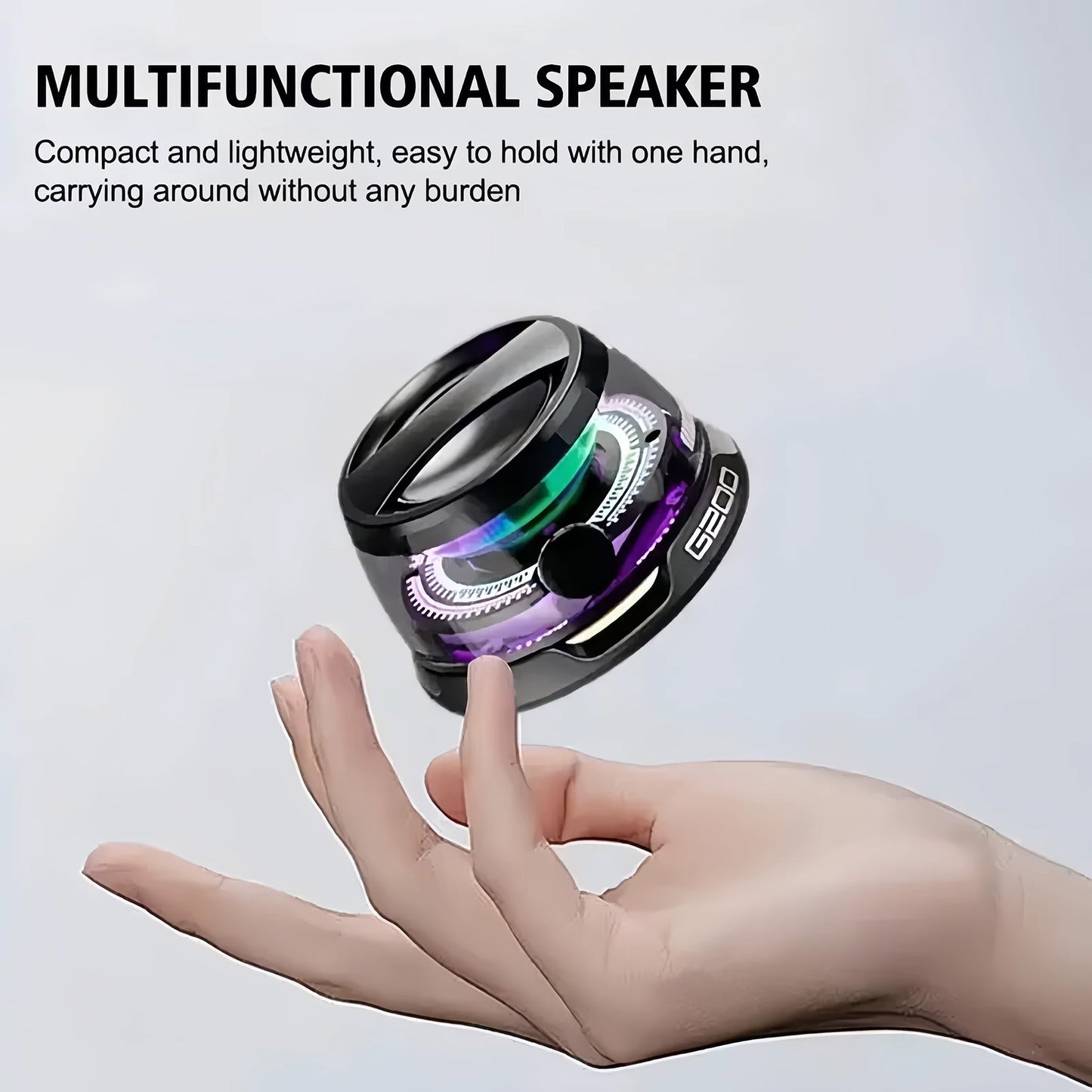 Mini Magnetic Hi-Fi Bluetooth 5 Watt Speaker and Phone Stand with LED Light - Purple
