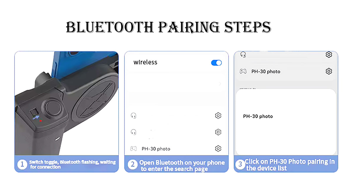 Smartphone Bluetooth Comfort-Hold Handle with Detachable Remote, Hands-Free Selfie Function and Adjustable Rotating Phone Clip