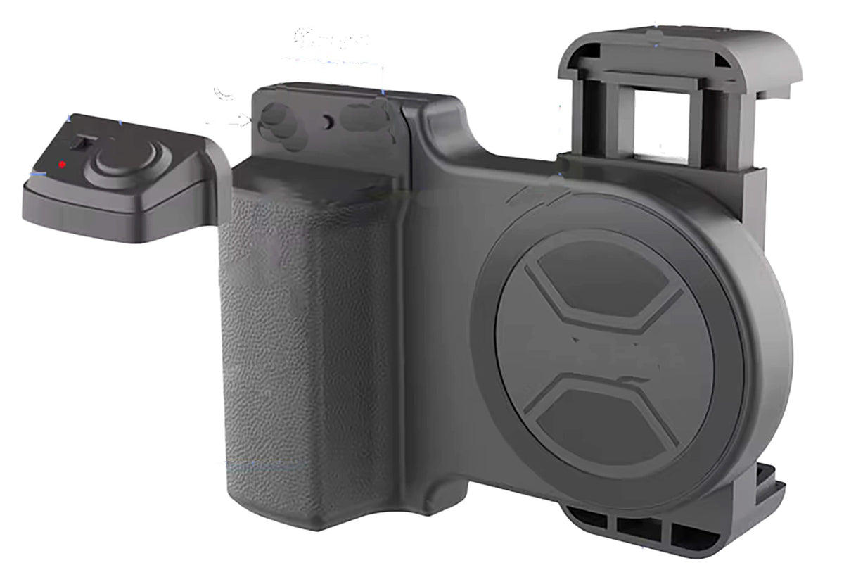 Smartphone Bluetooth Comfort-Hold Handle with Detachable Remote, Hands-Free Selfie Function and Adjustable Rotating Phone Clip