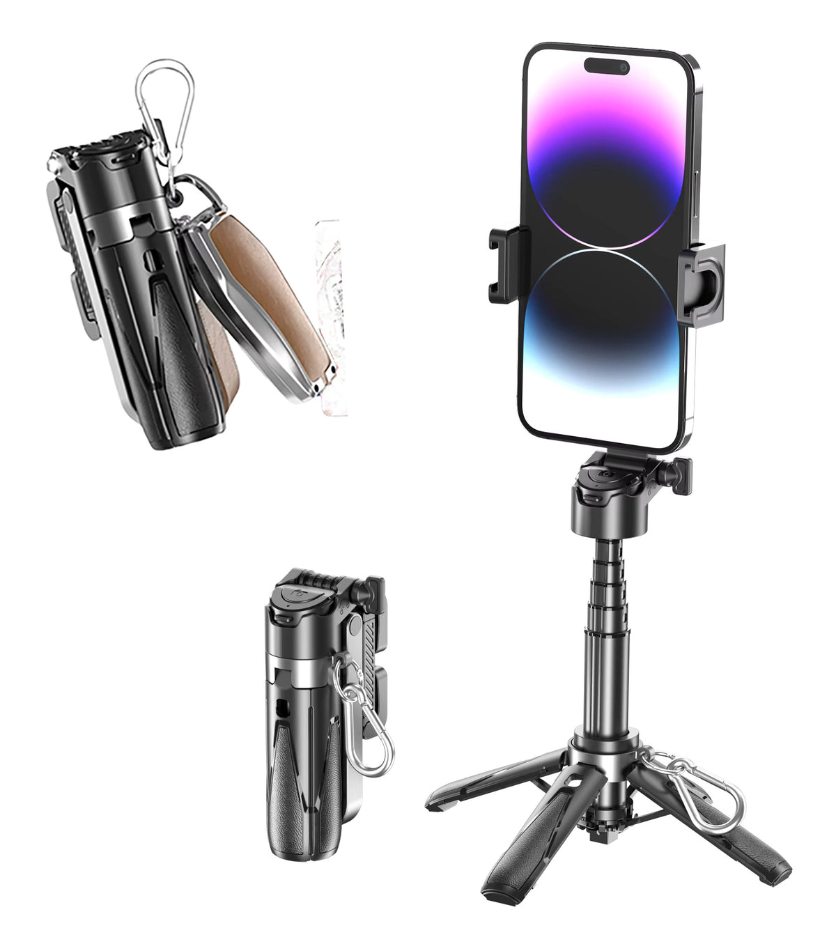 Mini Bluetooth Foldable Tripod Stand with Detachable Selfie Remote – Adjustable Aluminum & ABS Phone Holder, Extendable 4.5" to 15"